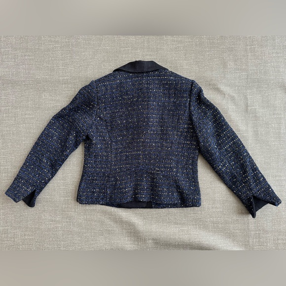 White House Black Market Women’s 14P Petite Lurex Tweed Moto Jacket – Navy Blue - Picture 4 of 16